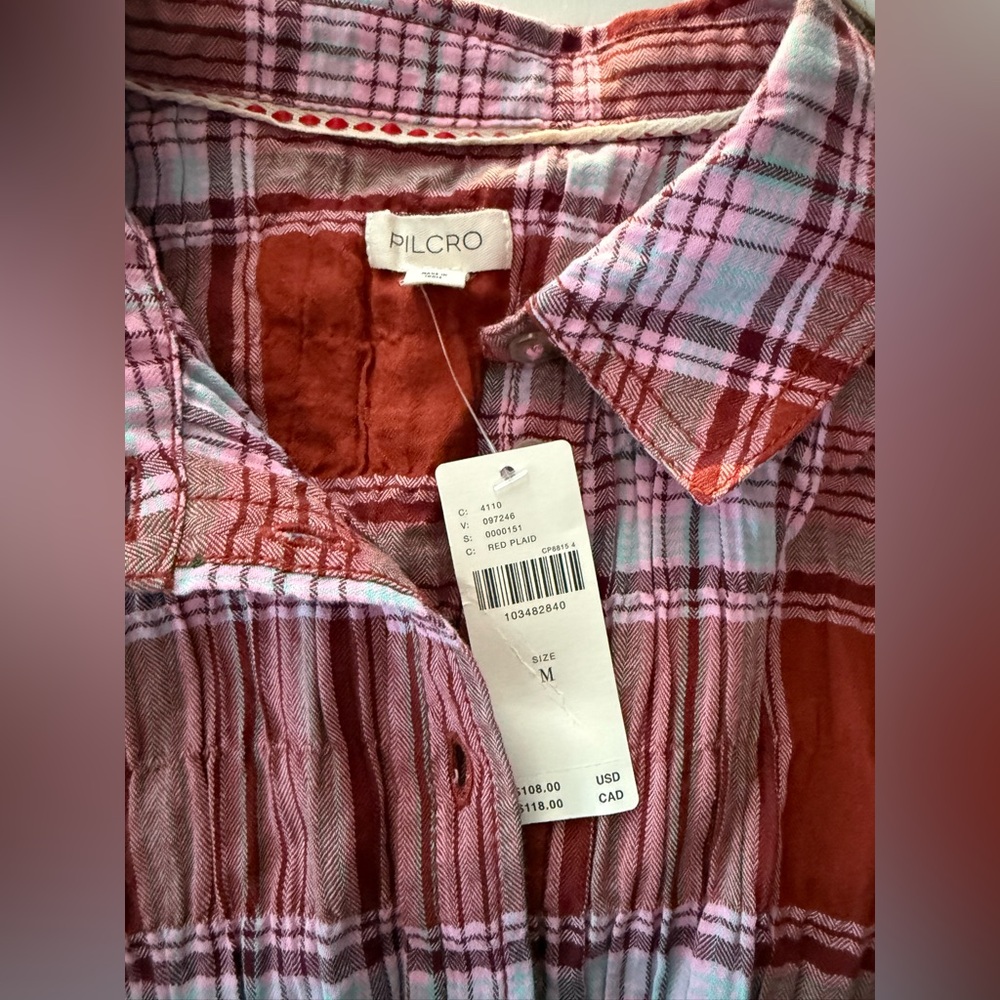 NWT Pilcro Short Sleeve Plaid Top - Medium - Picture 3 of 7